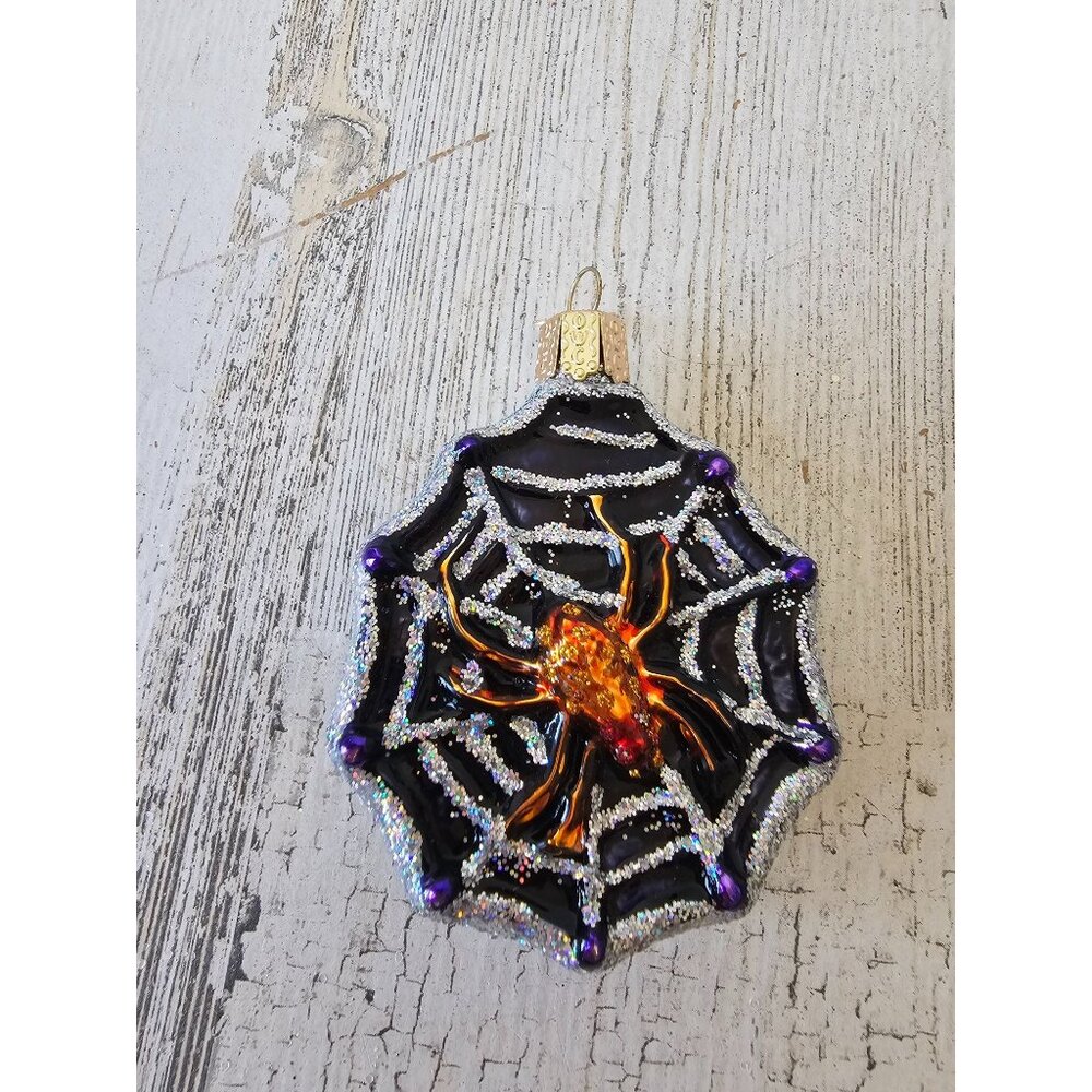 Old world OWC‎ glitter spider web glass ornament Xmas tree